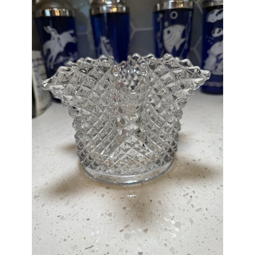 Westmoreland English Hobnail Crystal Crimped Ivy Vase Depression Glass